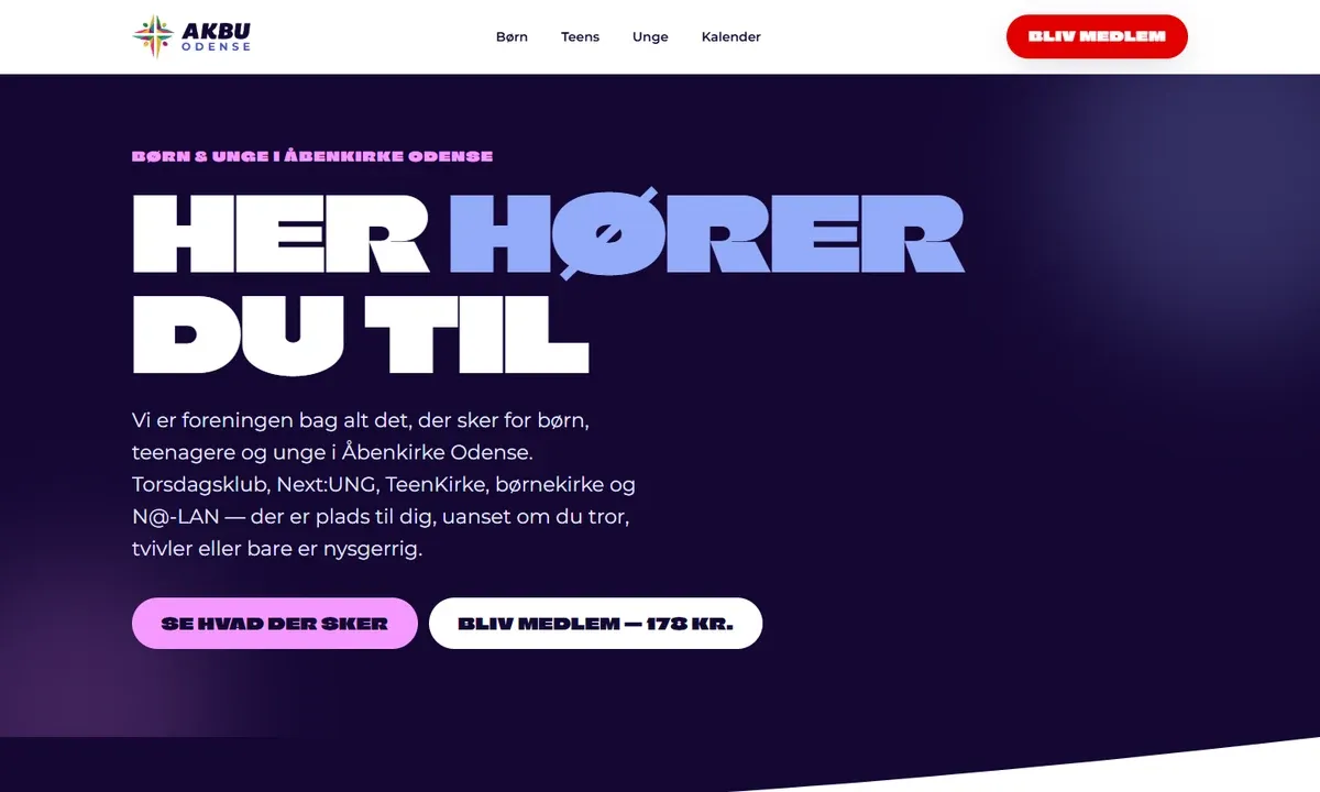 AKBU Odense — Screenshot of the public website