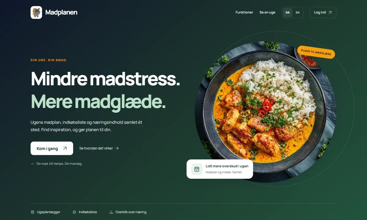 Madplanen — Screenshot of the public website