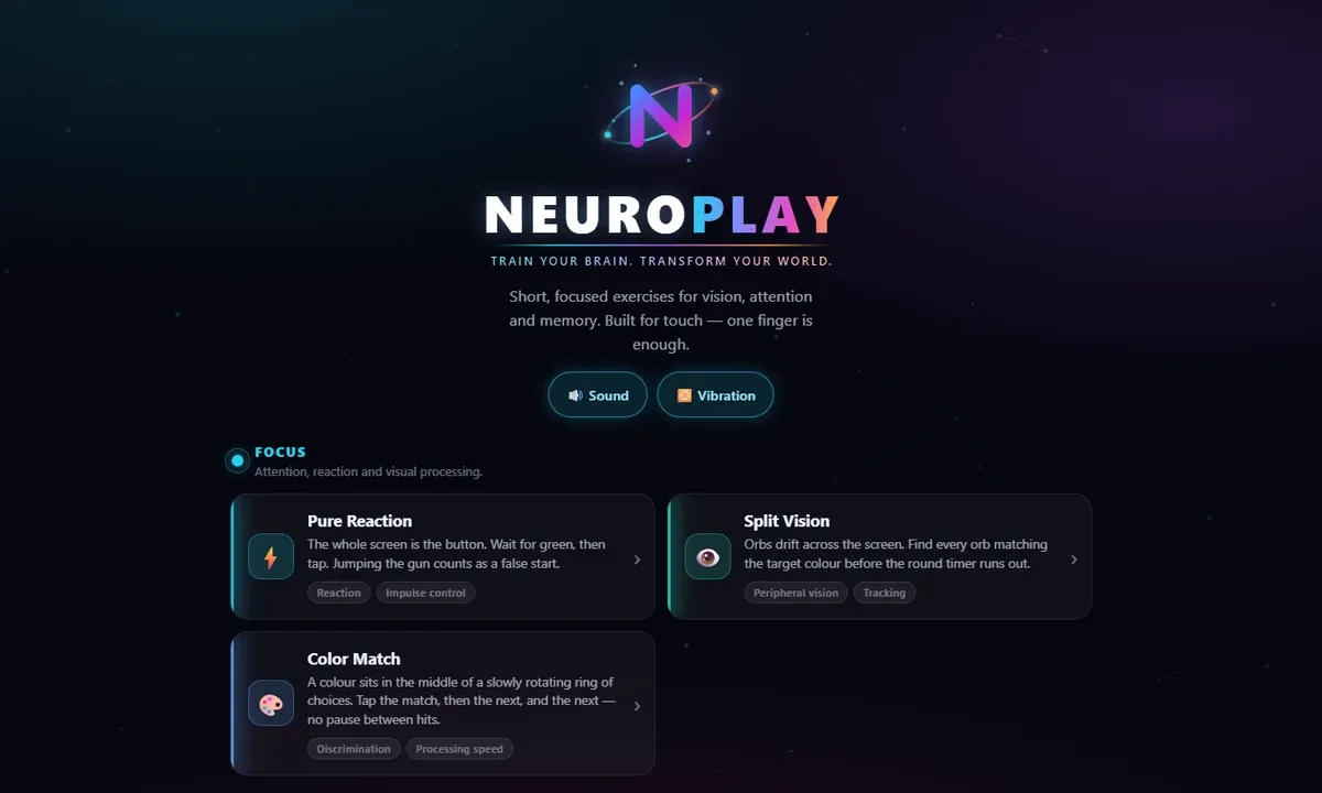 Neuroplay — Screenshot of the local application preview